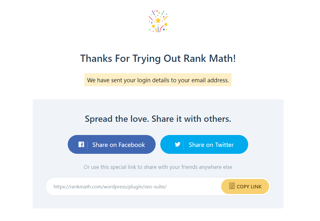 rank math thanks page
